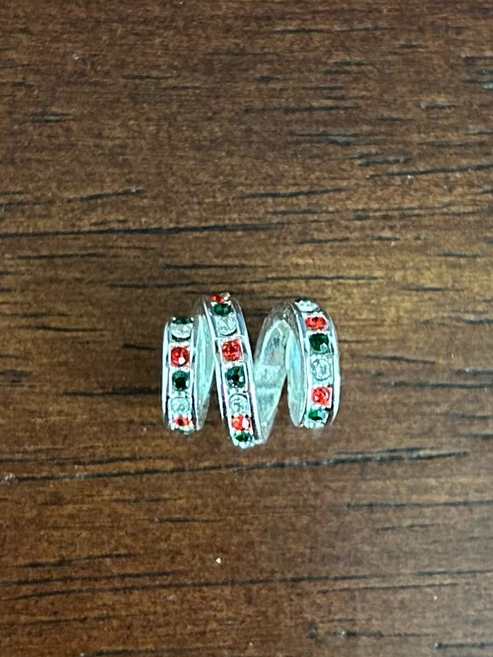 Silver Red and Green Crystal Bead Charm